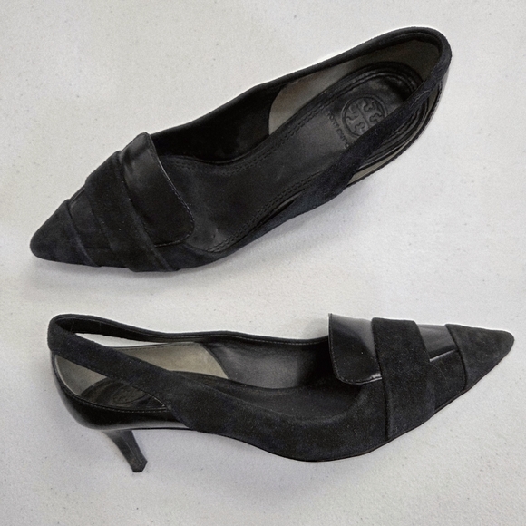 Tory Burch black leather kitten heels - Picture 1 of 8